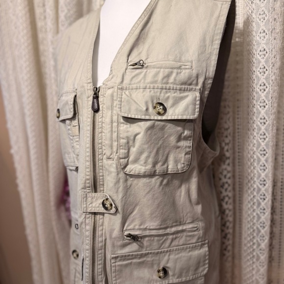 LL Bean Mens Fishing Vest Utility Pocket Safari Khaki Large - Picture 3 of 10